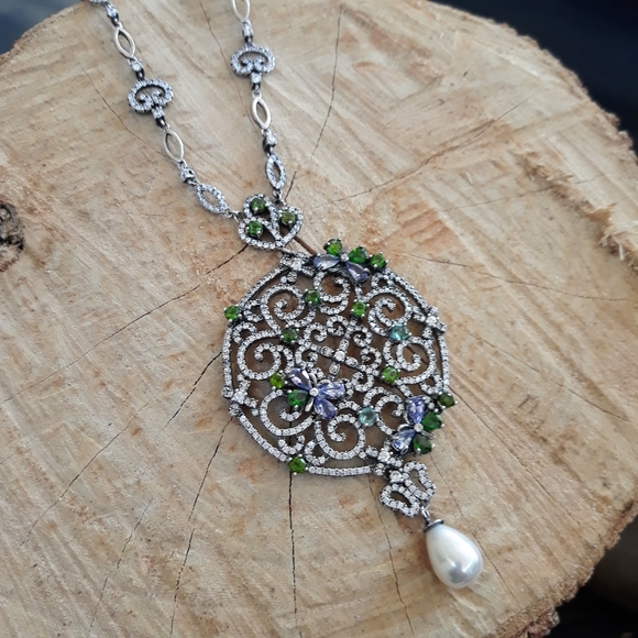 Chrome Diopside Long Sterling Silver Necklace - Picture 9 of 14